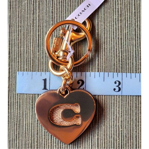 Coach Signature Heart Keychain/Bag Charm Gold Khaki NWT - Picture 8 of 9